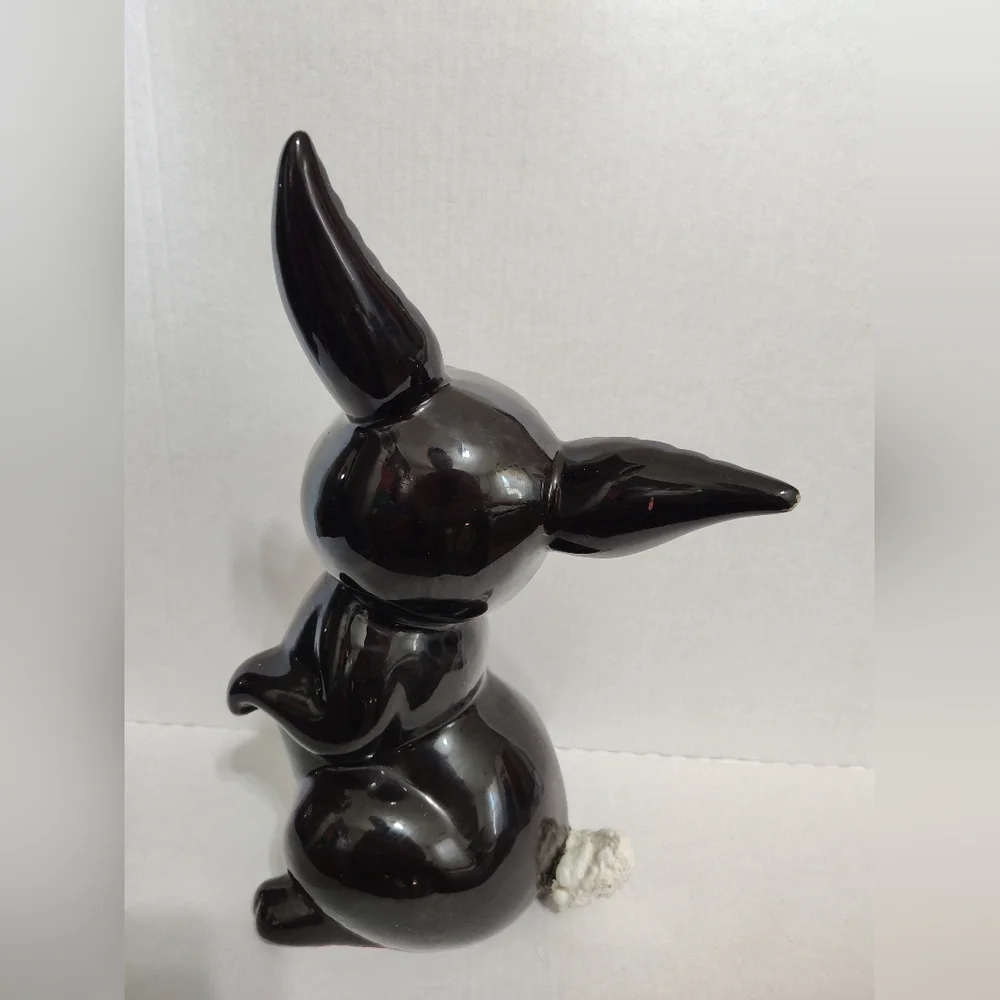 Vintage Redware Pottery‎ Anthropomorphic Black Rabbit Statue  15